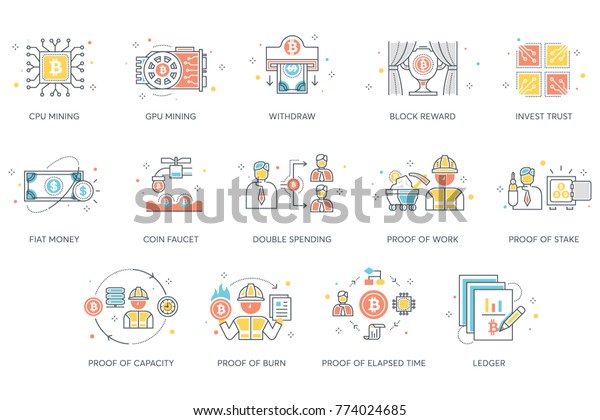 Bitcoin Blockchain Cryptocurrency Icons Cpu Gpu Stock Vector - 